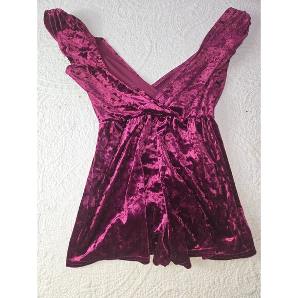Velvet Burgundy Womens Romper With Cross Front & Cap Sleeves*XL*Sissy*NWOT - Picture 5 of 8